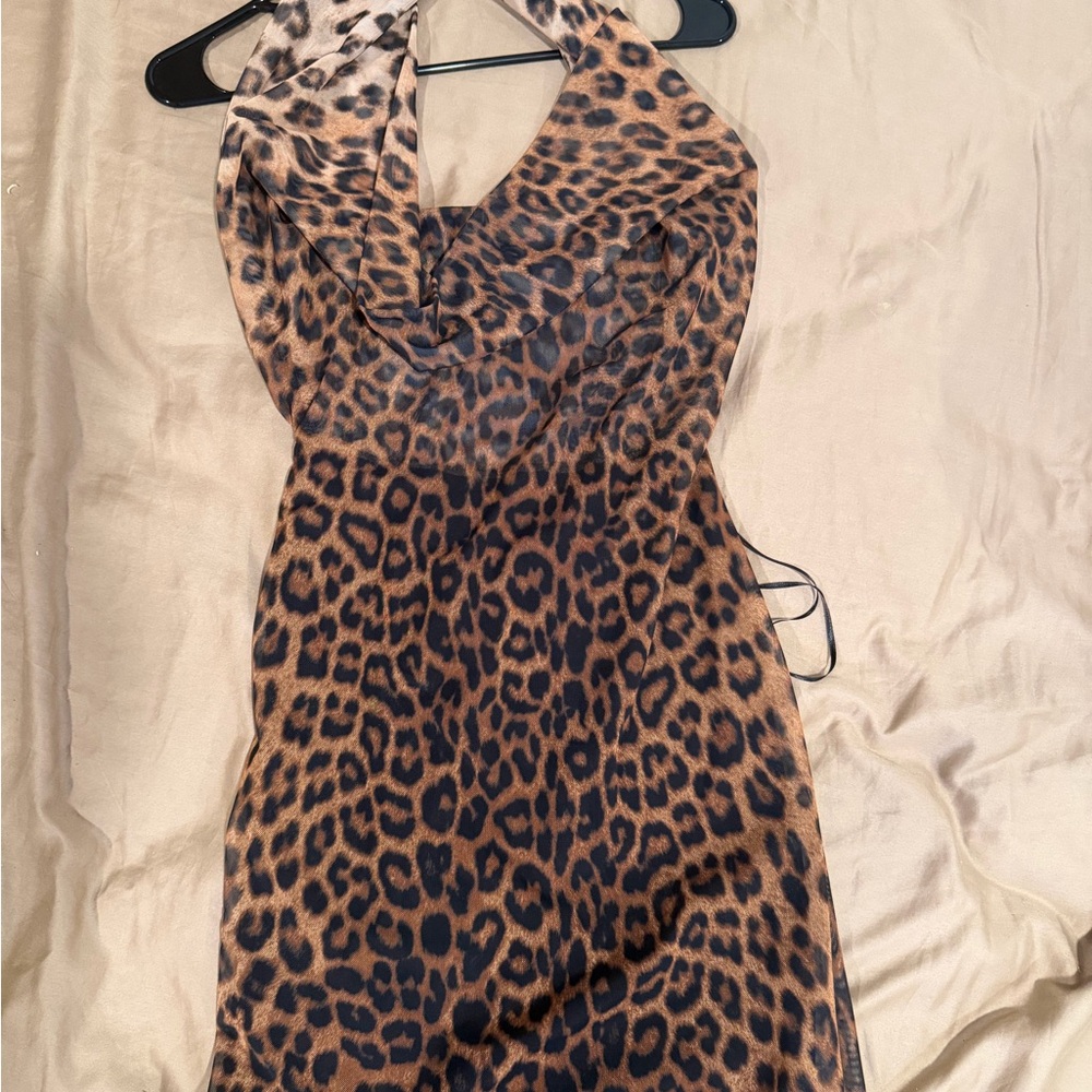 ZARA Animal Print Tulle Maxi Halter dress